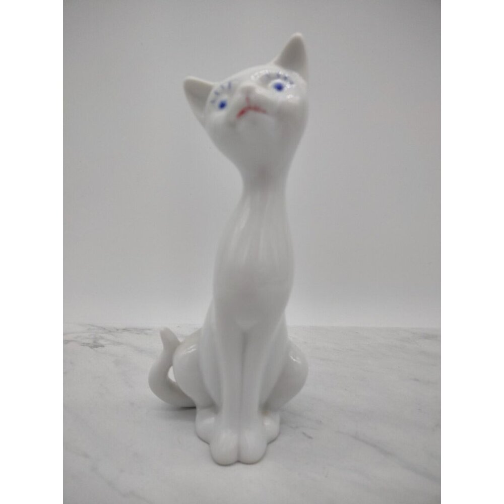Vintage MCM Ceramic Porcelain Siamese White Cat 7.5" Figurine Kitten